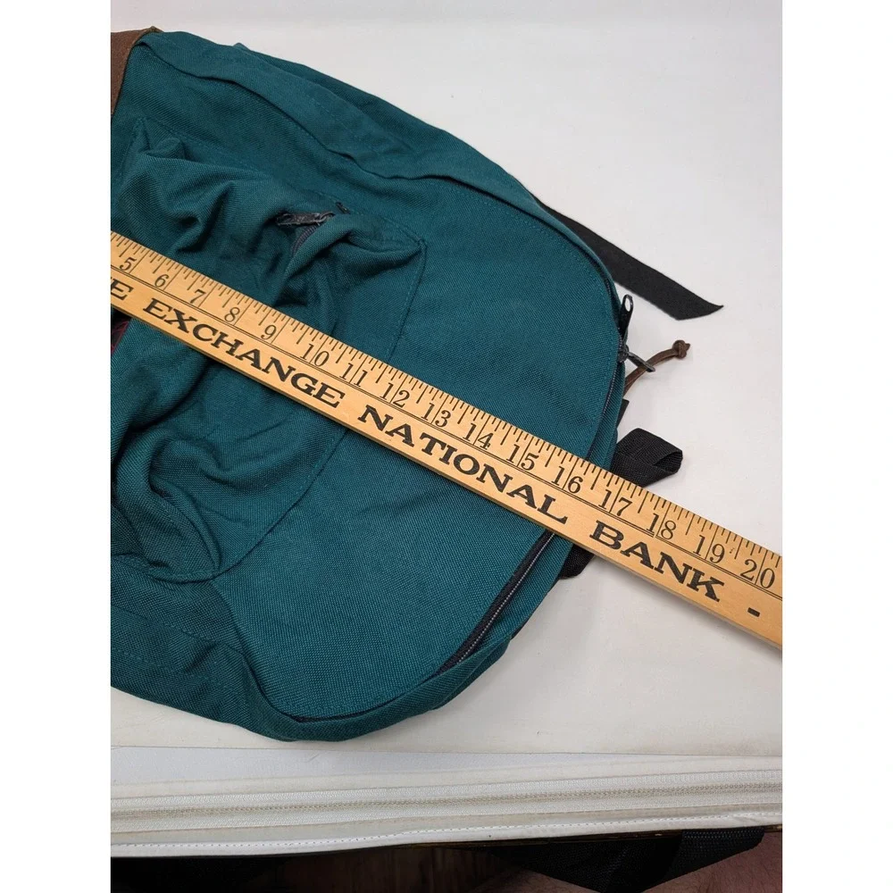 Vintage Eastpak Backpack Made in USA Teal Green Canvas Brown Suede Bottom